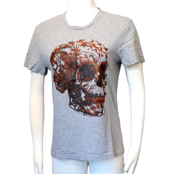 Alexander McQueen rust skull print on grey t-shirt - Picture 1 of 8